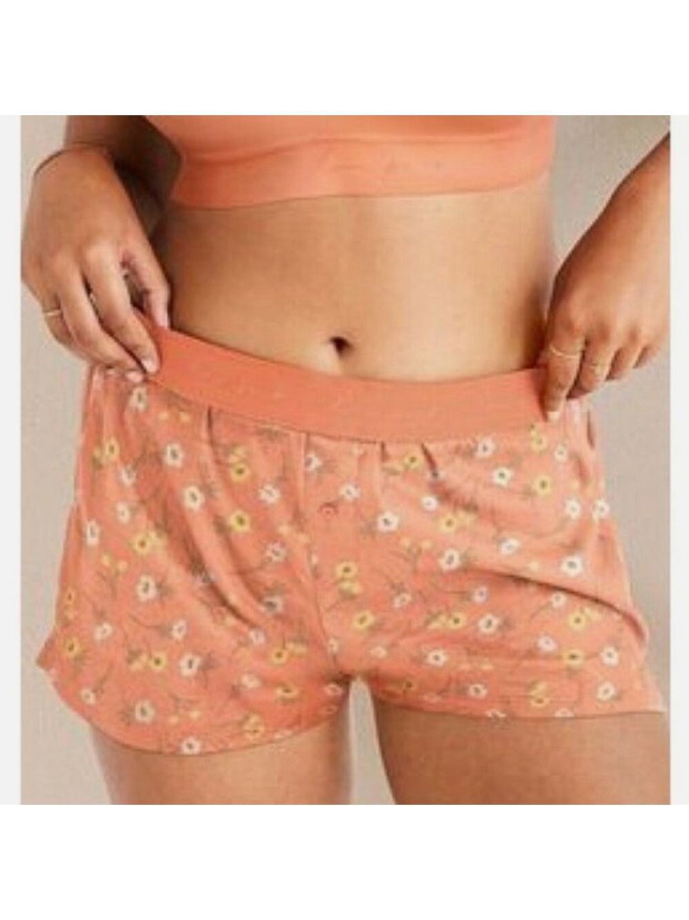 Victoria's Secret Flannel Sleep Shorts Boxy Orange Floral Cotton Blend